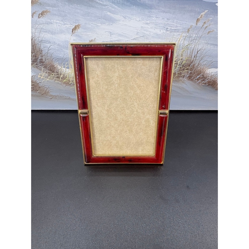 Elite Birmingham England Faux Tortoise Shell Red Enamel Gold Tone Picture Frame